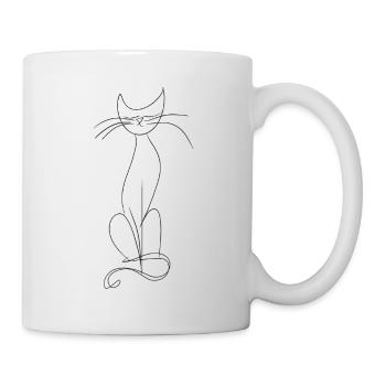 Katze Silhouette Umriss Zeichnung Lineart Kunst - Tasse - Weiß - Rechts