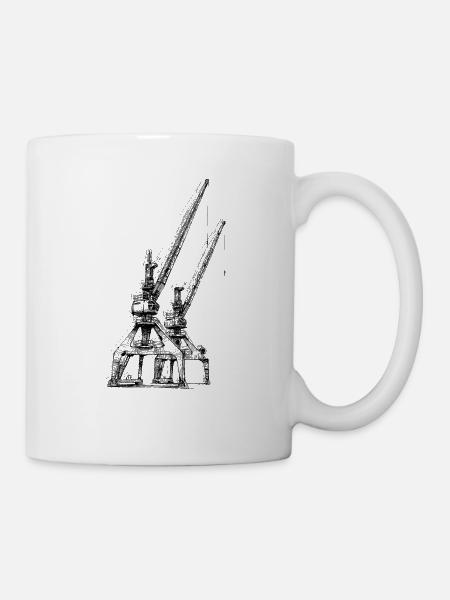 Hafenkräne gezeichnet - Tasse - Weiß