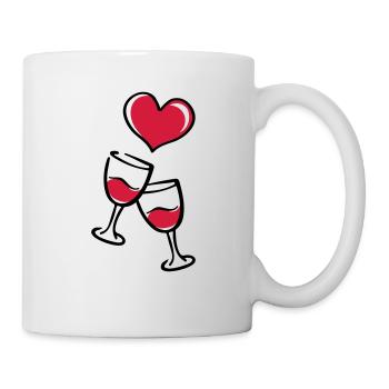 Red wine wine glass heart love - Mug - white - Right