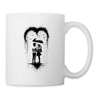 Street Art Couple with Umbrella Heart Love Rain - Mug - white - Right