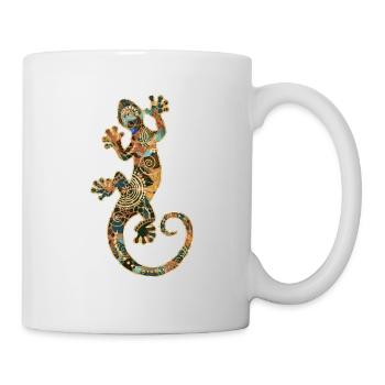 Gecko Reptile Silhouette With Ornaments 2 - Mug - white - Right