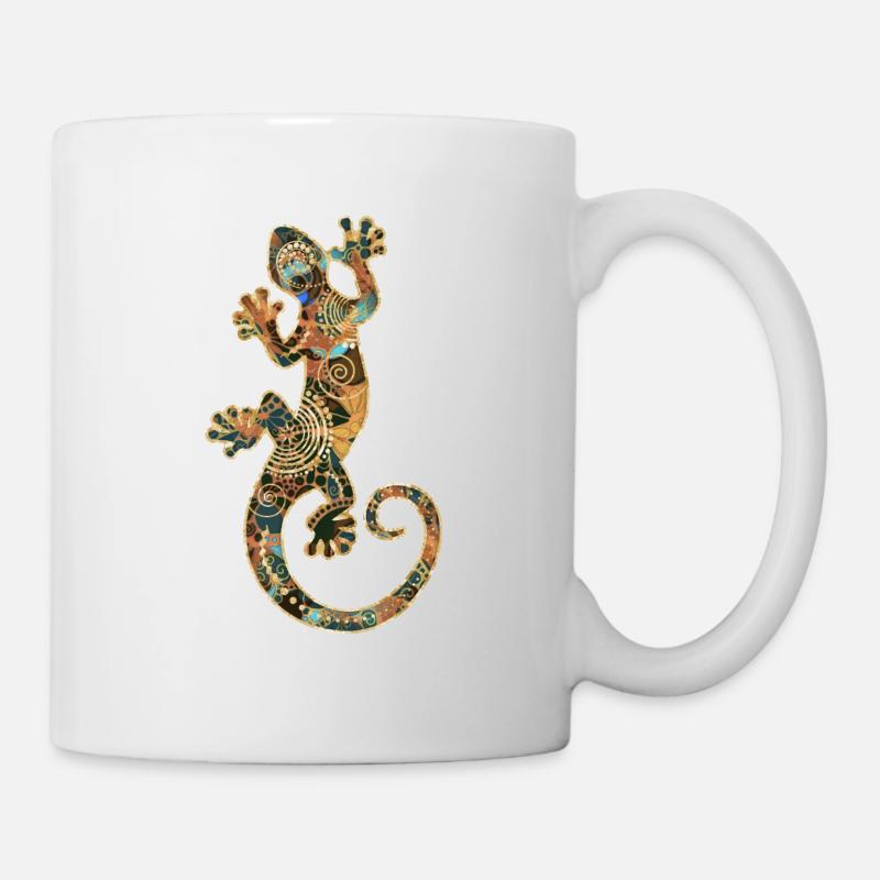 Gecko Reptile Silhouette With Ornaments 2 - Tasse - Weiß