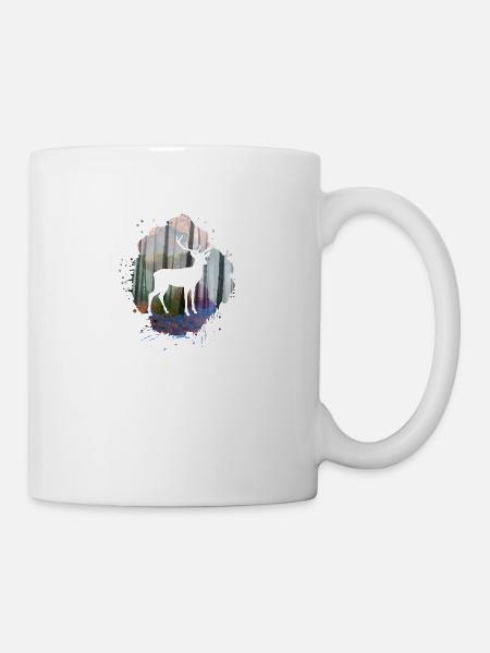 nature,Natur,hirsch,bäume,berge,landschaft,wald - Tasse - Weiß