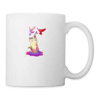 chat, pigeons, coloré, oiseaux, chatons, chat - Mug blanc - blanc - Droite