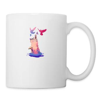 chat, pigeons, coloré, oiseaux, chatons, chat - Mug blanc - blanc - Droite
