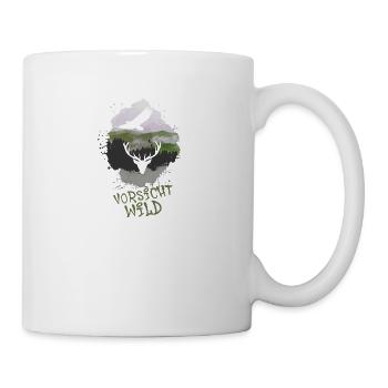 Vorsicht Wild,Hirsch, Geweih, hirschgeweih, natur - Tasse - Weiß - Rechts