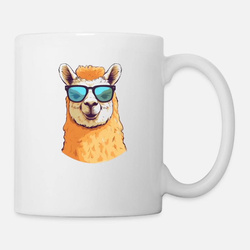 Alpaka mit Sonnenbrille - Tasse - Weiß