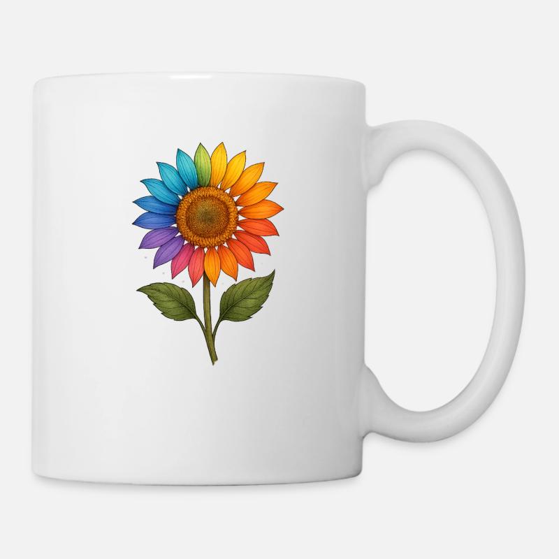 Rainbow Sunflower – Un design floral coloré avec - Mug blanc - blanc