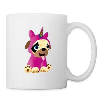 Mops im Einhorn Kostüm - Unicorn Pug - Tasse - Weiß - Rechts