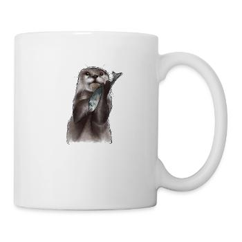 Loutre et poissons d’aquarelle - Mug blanc - blanc - Droite