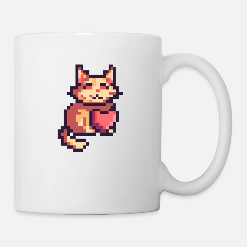Pixelart, Cat with Heart - Mug - white