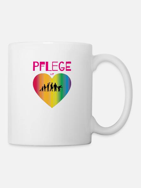Pflege mit Herz Krankenhaus Pflegeheim Evolution - Tasse - Weiß