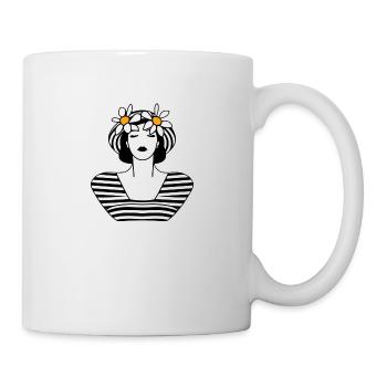 Gänseblümchen-Eleganz: Schwarz, Weiß und Gelb - Tasse - Weiß - Rechts