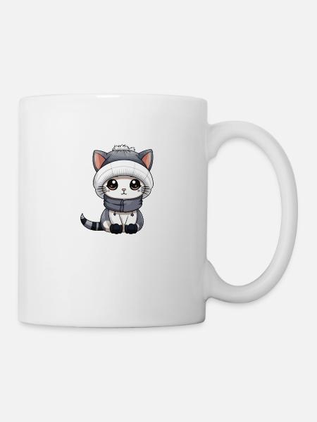 Katze Winter Comic Niedlich - Tasse - Weiß