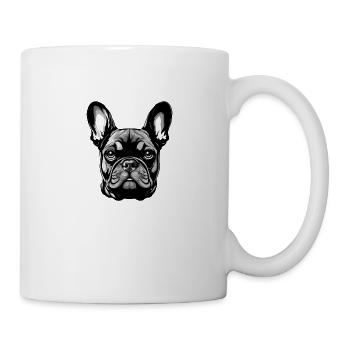 Französische Bulldogge Hund Kopf Porträt - Tasse - Weiß - Rechts
