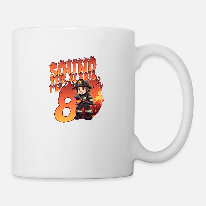 Kids Firefighter 8 Year Old Birthday Boy Theme - Mug - white