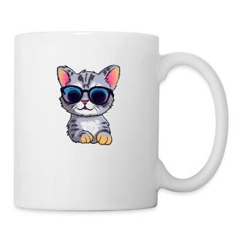 Little cute cat wearing sunglasses. - Mug - white - Right