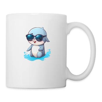 Little cute dolphin wearing sunglasses. - Mug - white - Right