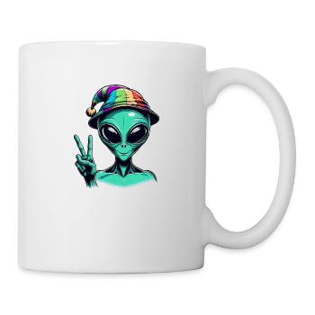 Alien zeigt Peace - Tasse - Weiß - Rechts