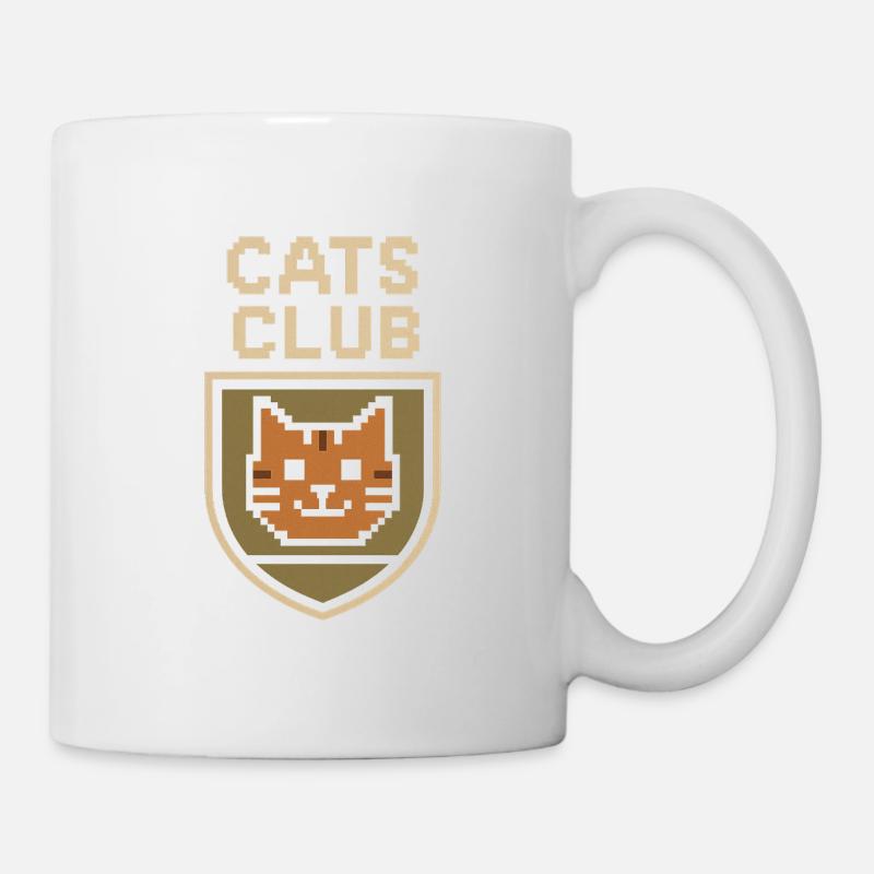 Pixel-Art Katzen-Club Emblem - Tasse - Weiß