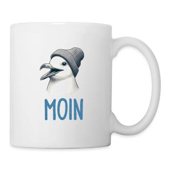 Gute Laune - Moin Möwe mit Beanie Mütze - Tasse - Weiß - Rechts