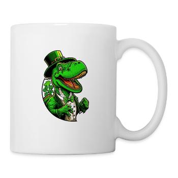 Dinosaure T-Rex de la Saint-Patrick avec cylindre - Mug blanc - blanc - Droite