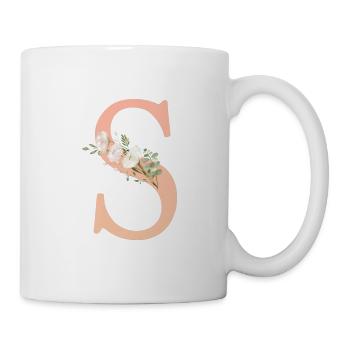 S Monogramm, minimal, pastel, Blumen - Tasse - Weiß - Rechts