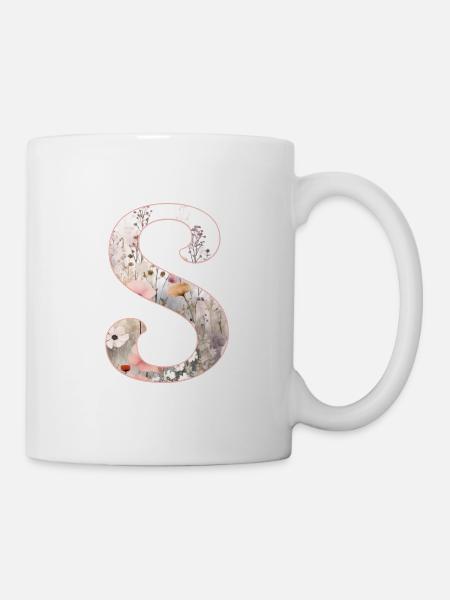 Personalisierbar Monogramm S Blumenmuster - Tasse - Weiß