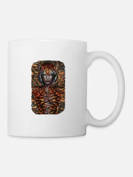 Wilder Dschungel Tiger Geist Fantasy Kunstwerk - Tasse - Weiß