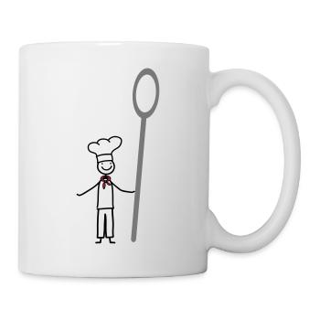 Chefkoch, Koch mit Kochlöffel und Kochmütze - Tasse - Weiß - Rechts