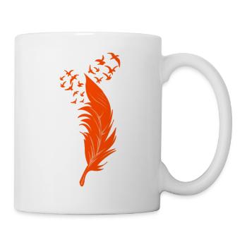 Federn und orangefarbene Vögel - Tasse - Weiß - Rechts