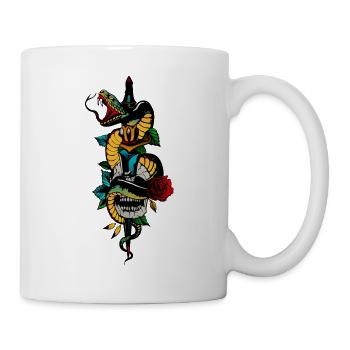 Kopf des Todes Schlangenschädel Old School Tattoo Dolch - Tasse - Weiß - Rechts