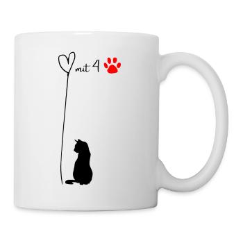 Herz mit 4 Pfoten - Katze - Tasse - Weiß - Rechts
