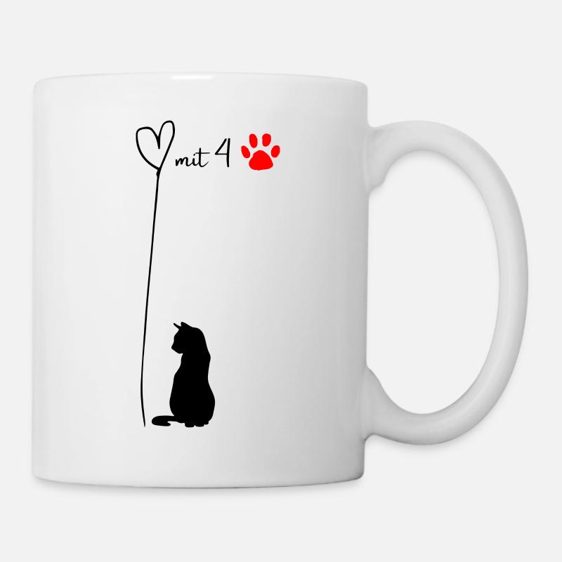 Herz mit 4 Pfoten - Katze - Tasse - Weiß