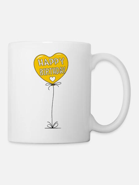 Luftballon Happy Birthday Gelb - Tasse - Weiß