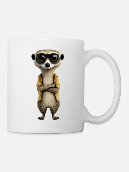 Cooles Erdmännchen mit Sonnenbrille und Jacke - Tasse - Weiß