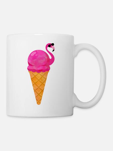 Ice Eiscreme Waffeleis Eiskugel Flamingo Eis - Tasse - Weiß