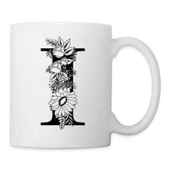 Lettre i floral noir et blanc - Mug blanc - blanc - Droite