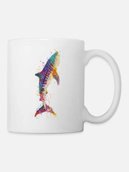 Lebendiges farbenfrohes künstlerisches Hai-Design - Tasse - Weiß