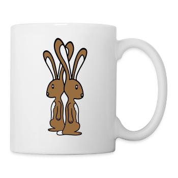 2 bunnies standing watching team friends crew brothers - Mug - white - Right