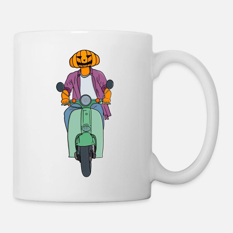 Pumpkin Rider on Mint Scooter - Mug - white