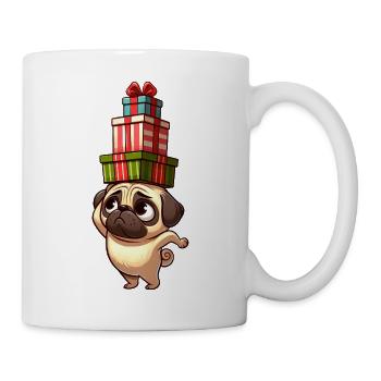 Funny Pug Balancing Christmas Gifts - Mug - white - Right