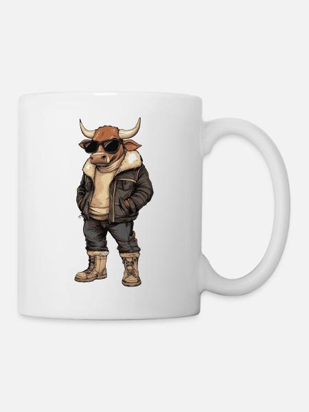 Stier Cool Winter - Tasse - Weiß