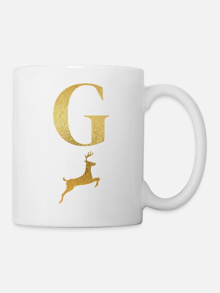 Buchstabe g goldener Hirsch - Geschenkidee - Tasse - Weiß