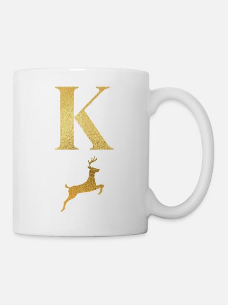 Buchstabe k Goldener Hirsch - Geschenkidee - Tasse - Weiß