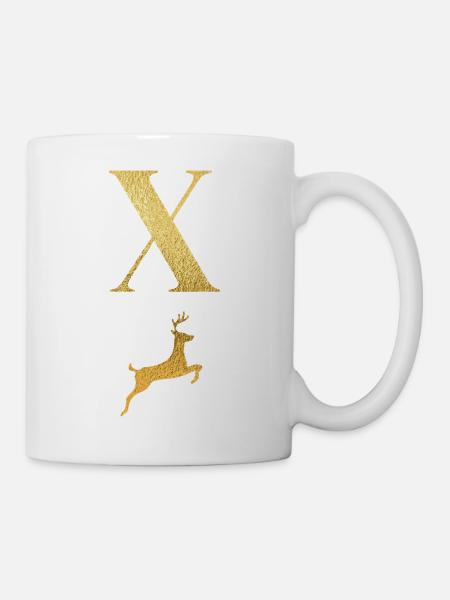 Buchstabe x Goldener Hirsch - Geschenkidee - Tasse - Weiß