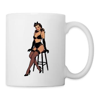 Pin-up woman in black lingerie - Mug - white - Right