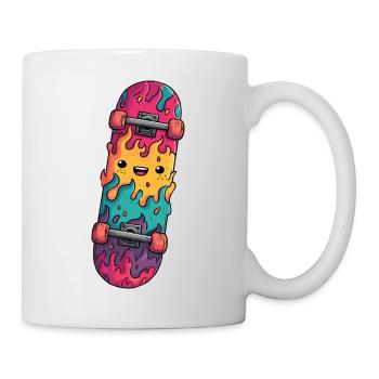 Flammen-Skateboard Lachendes Gesicht - Tasse - Weiß - Rechts