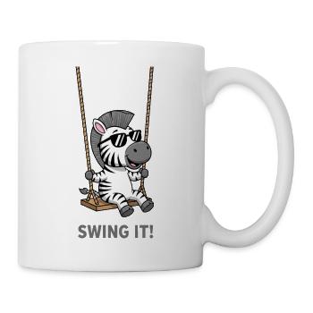 Cool cute zebra cartoon on swing - Mug - white - Right