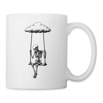 Skelett auf Wolkenschaukel Motiv - Tasse - Weiß - Rechts